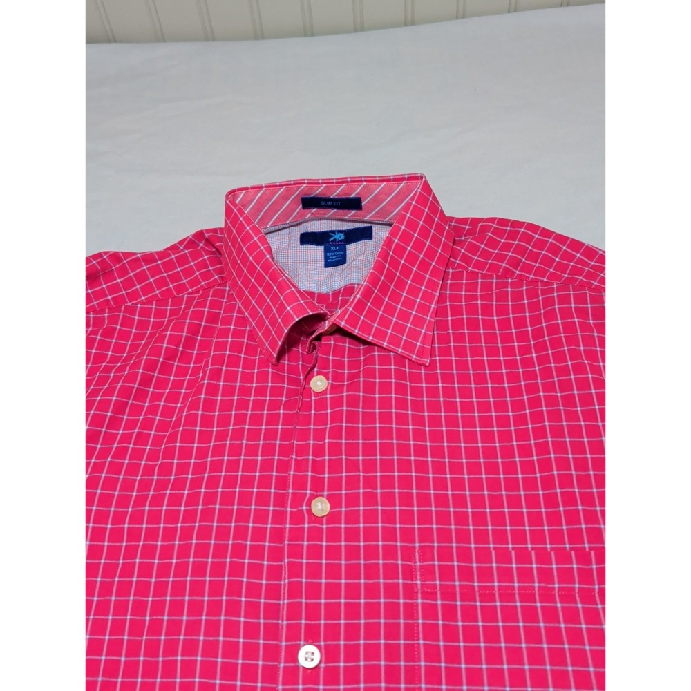 Egara Men's Slim Fit Dress Shirt XL Pink White Plaid Long Sleeve Button Front